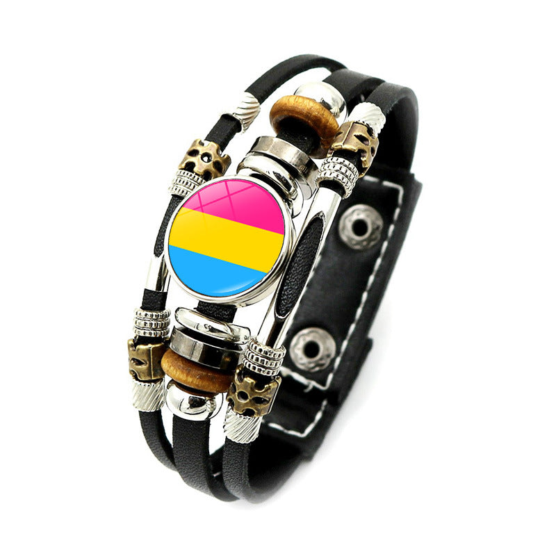 Pulsera de tejido de cuentas de cuero de cuero arcoiris al por mayor